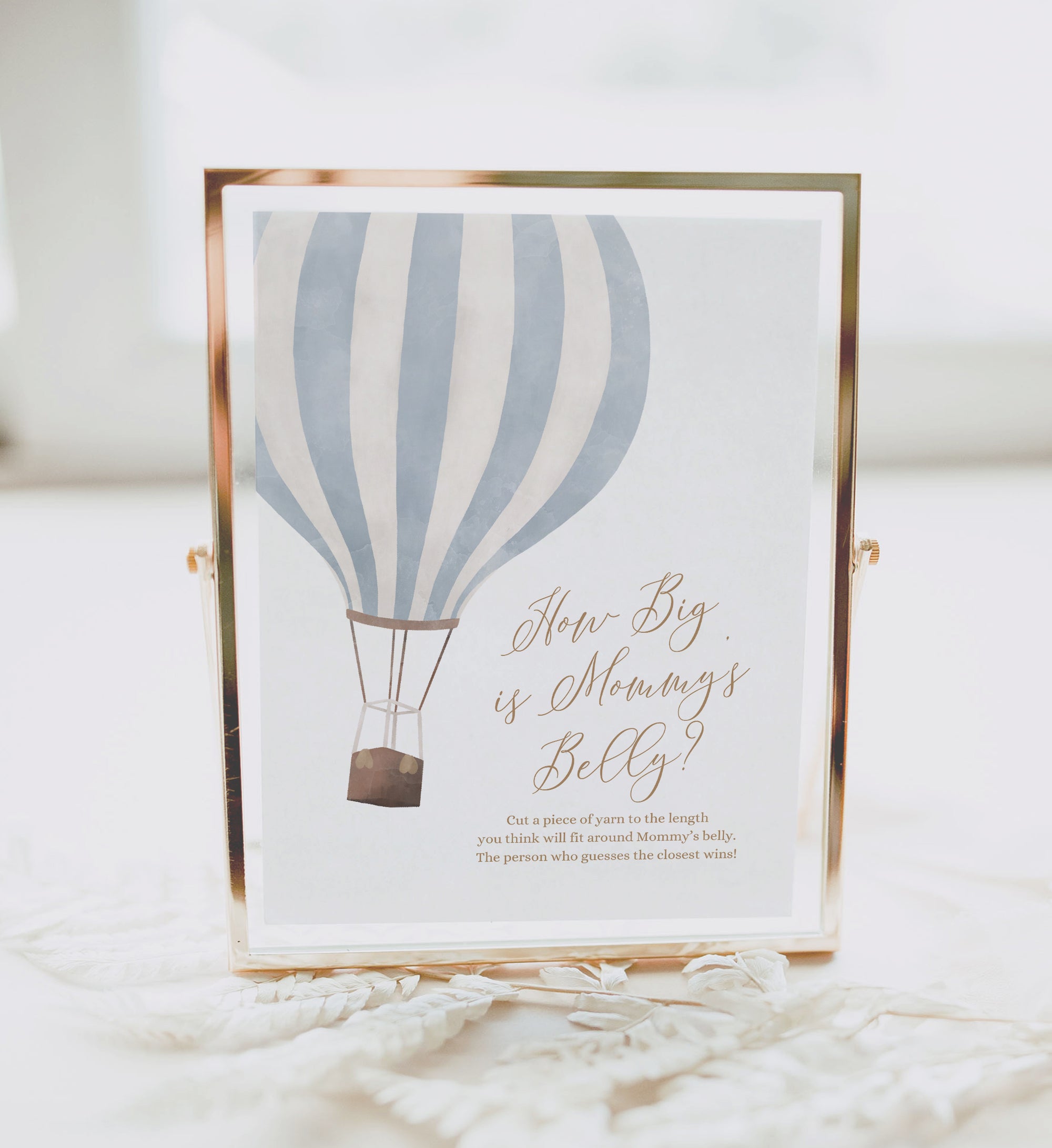 Blue Hot Air Balloon Baby Shower How Big is Mommy's Belly Sign
