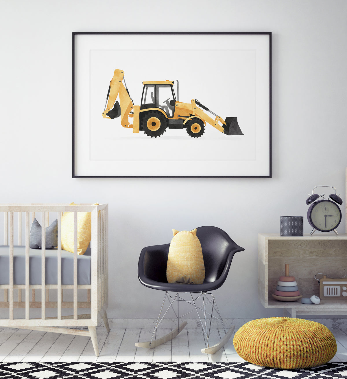 Backhoe Loader Horizontal Print - Yellow