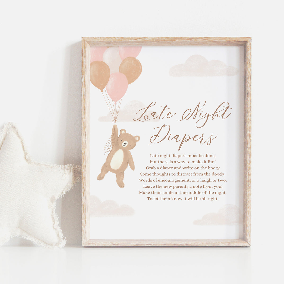 Teddy Bear Baby Shower Late Night Diapers Sign