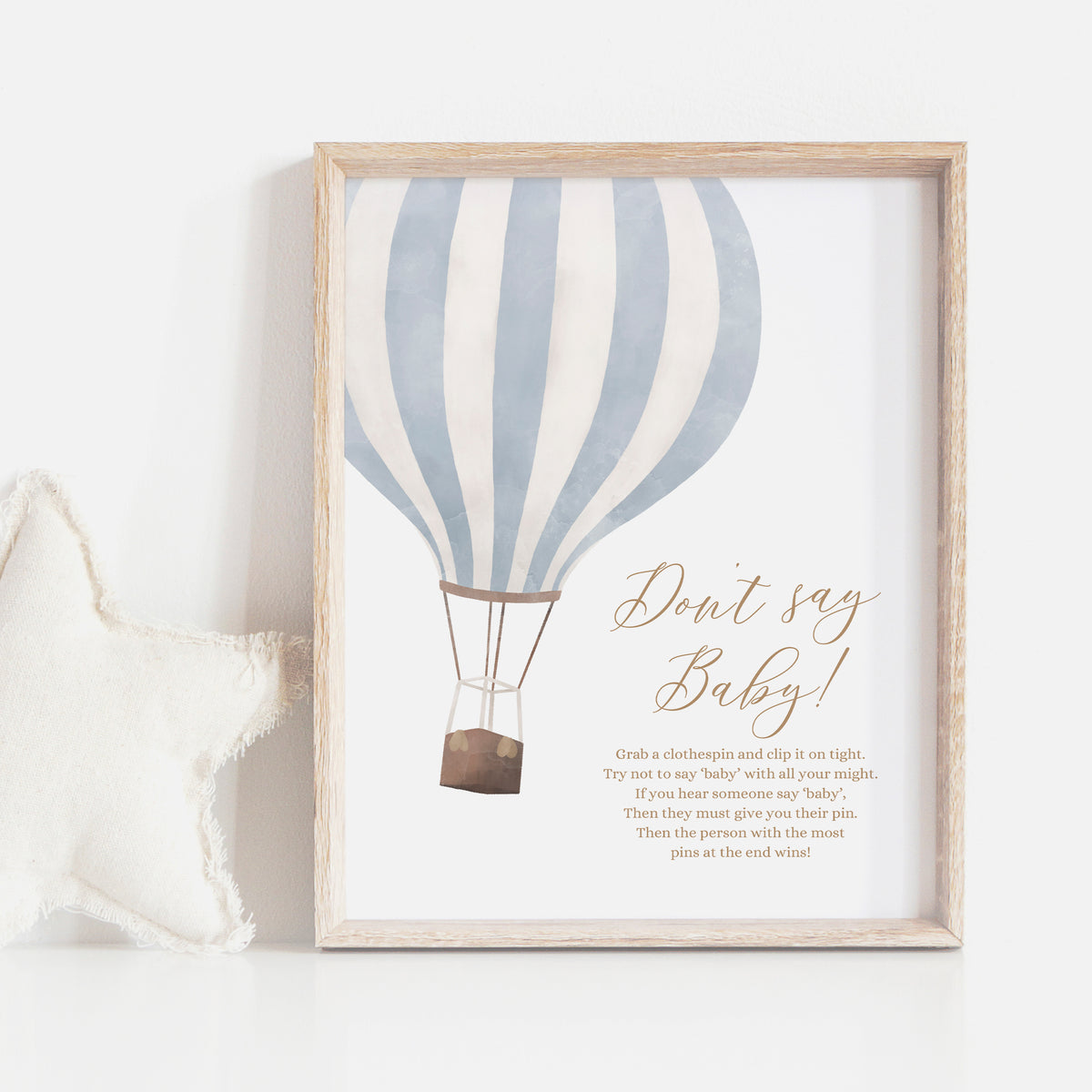 Blue Hot Air Balloon Baby Shower Don&#39;t Say Baby Sign