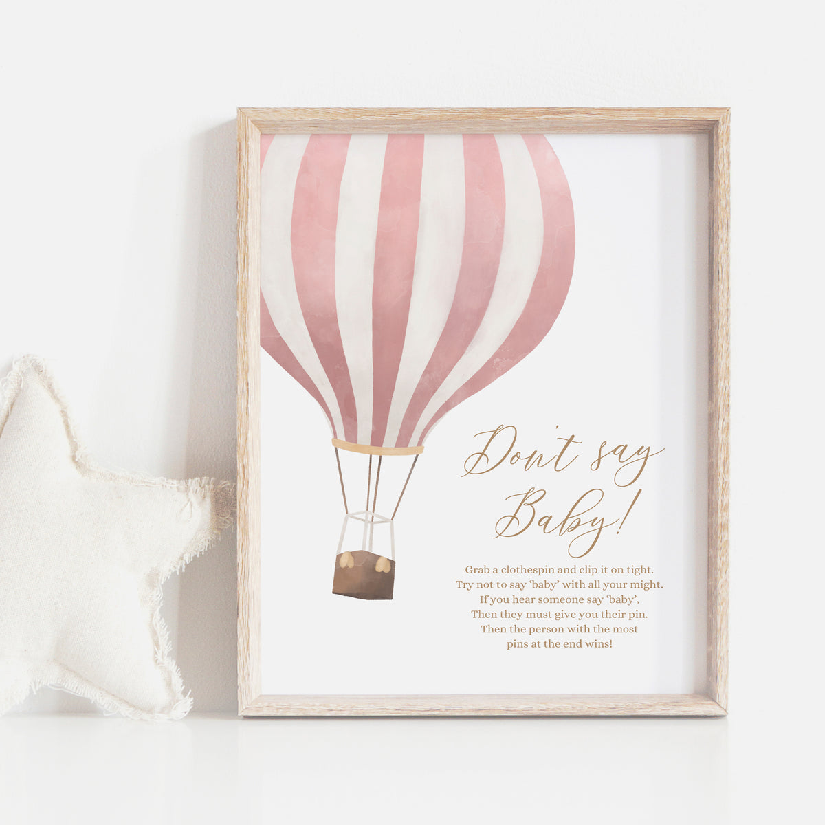 Pink Hot Air Balloon Baby Shower Don&#39;t Say Baby Sign