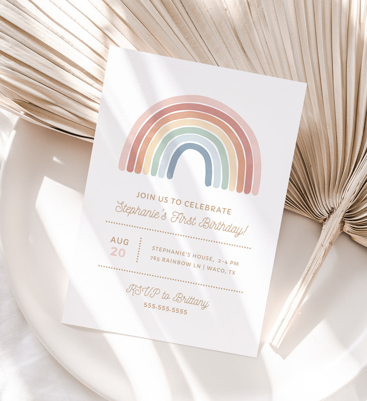 Editable Colorful Rainbow Birthday Party Invitation Template