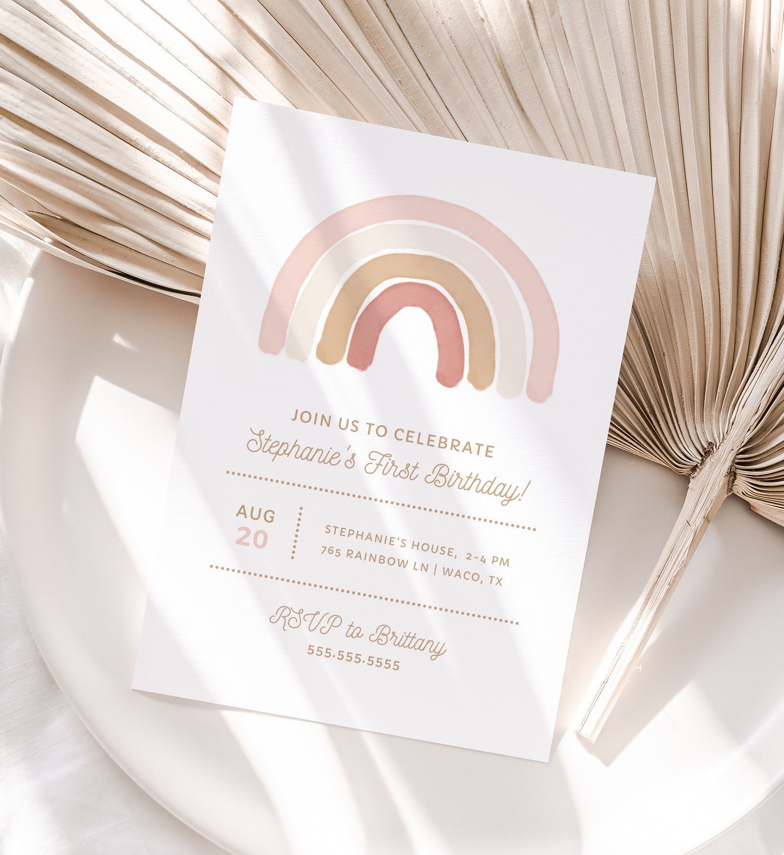 Editable Pink Rainbow Birthday Party Invitation Template