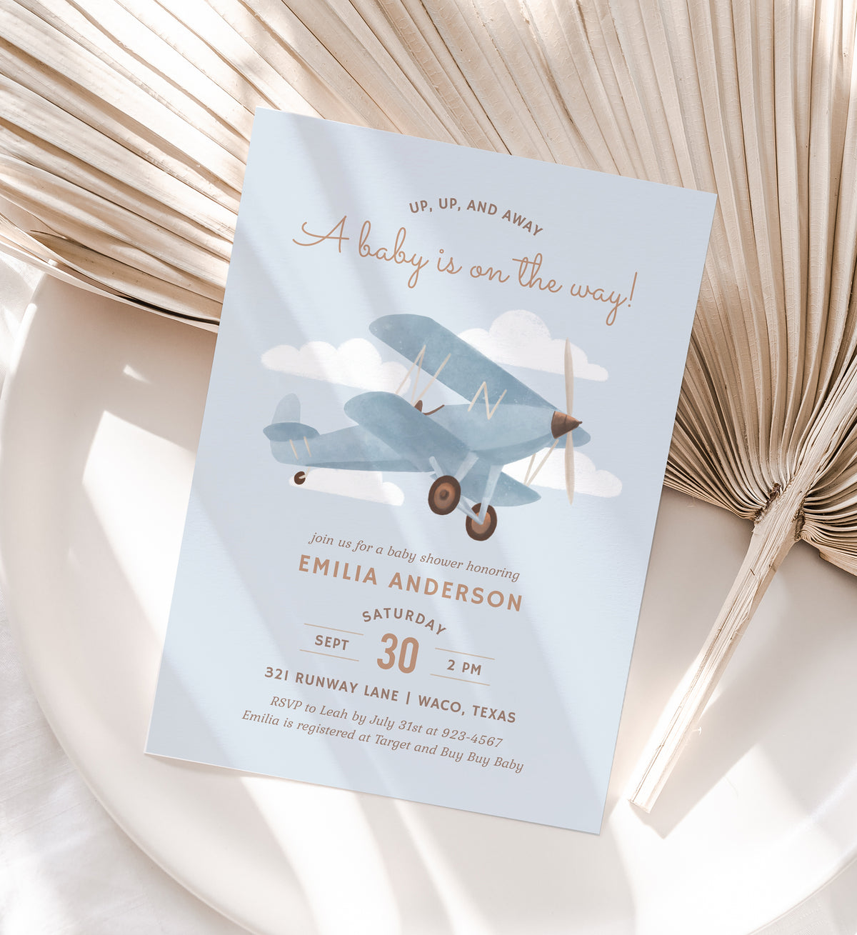 Editable Airplane Baby Shower Invitation Template