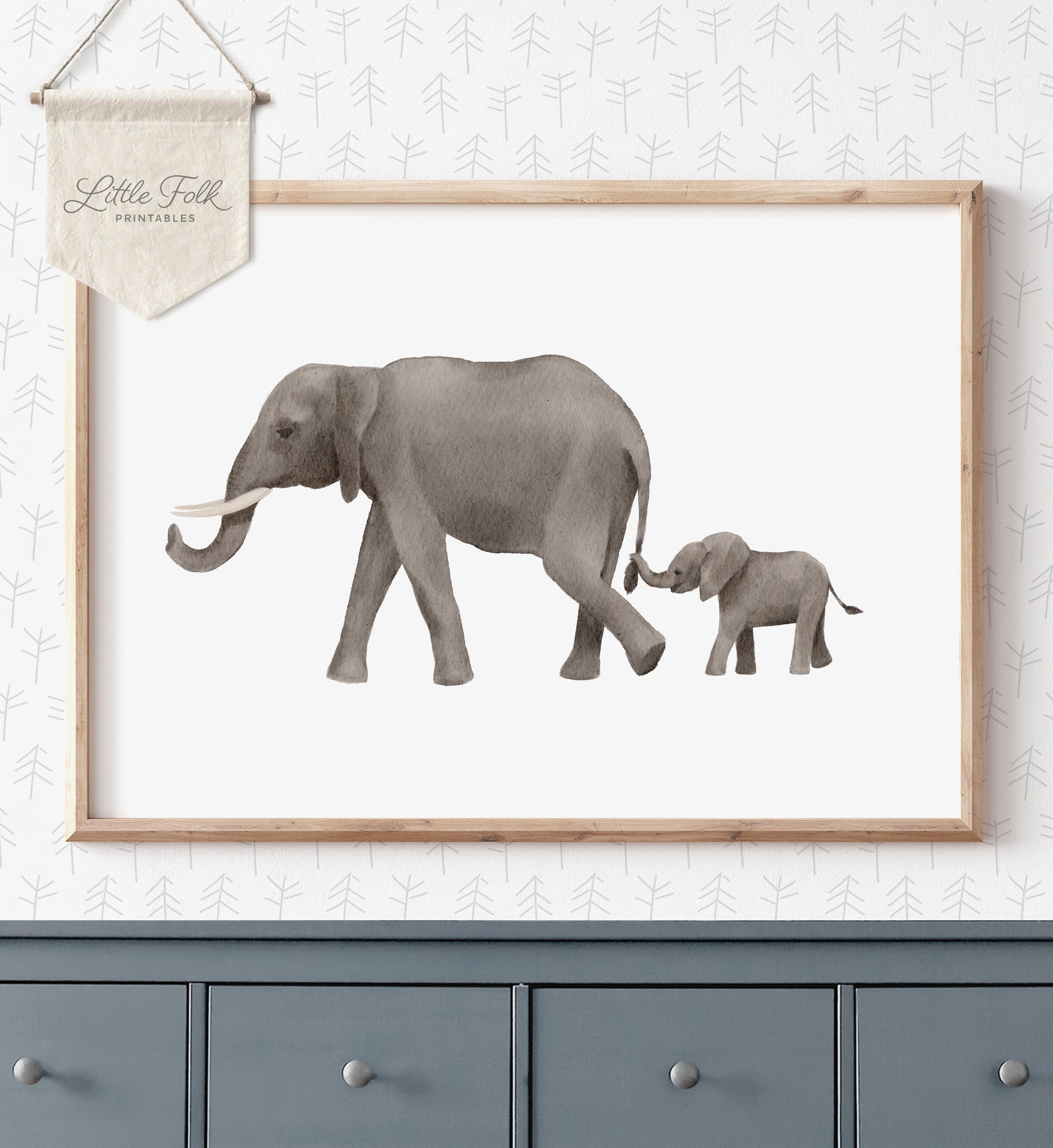 Baby and Mama Elephant Print