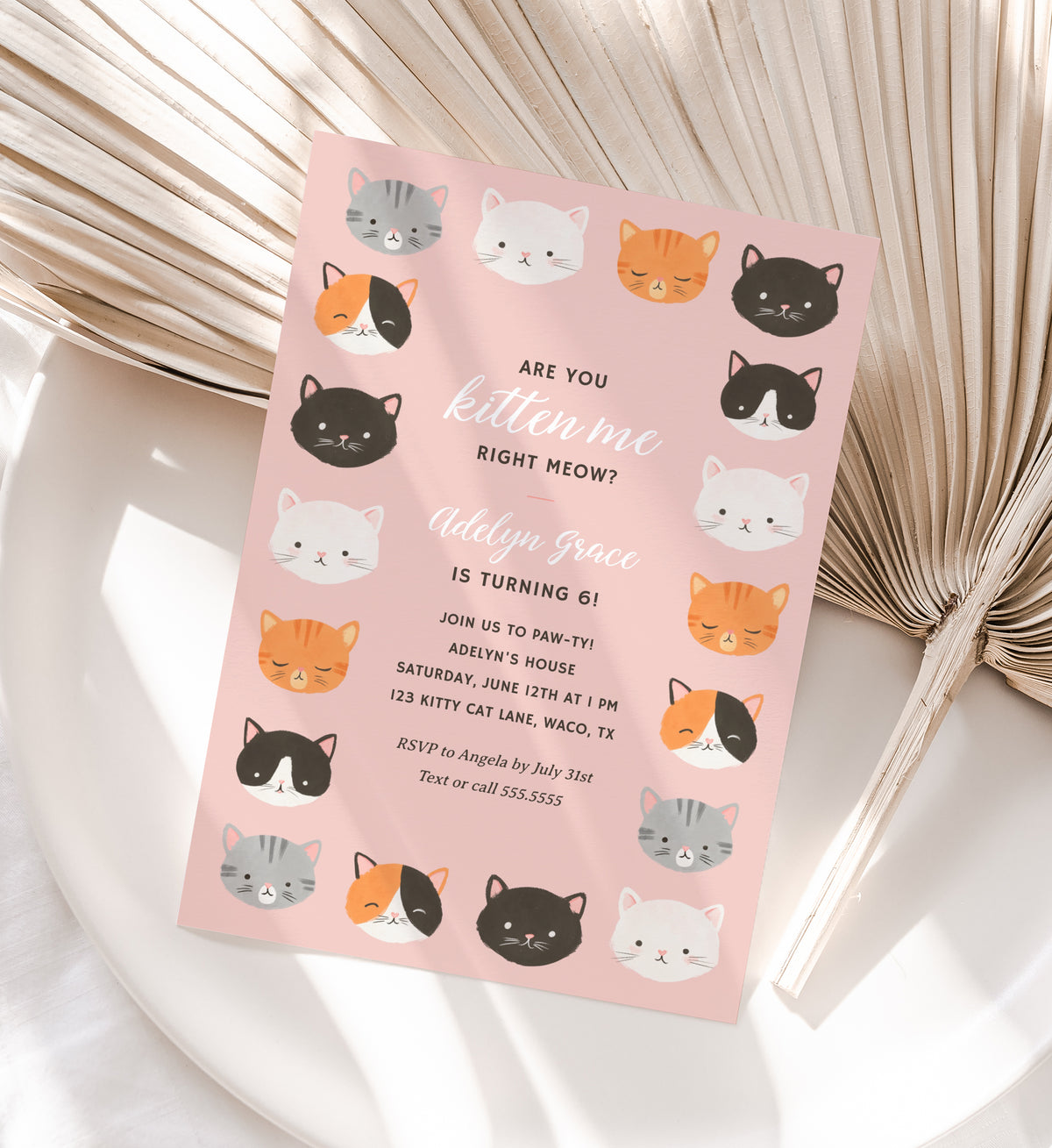 Editable Kitten Birthday Party Invitation Template No. 2