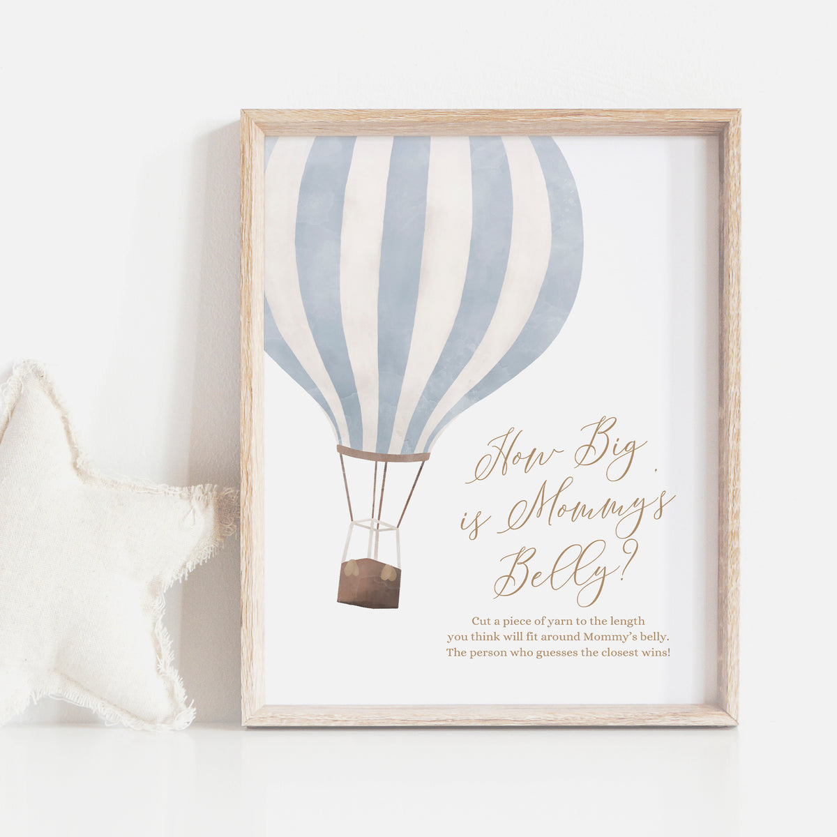 Blue Hot Air Balloon Baby Shower How Big is Mommy&#39;s Belly Sign