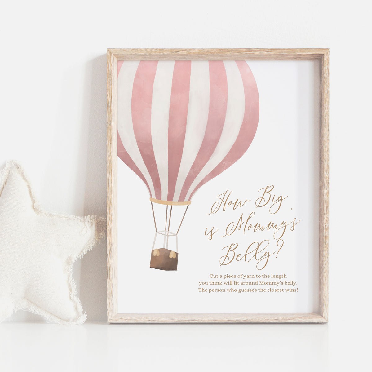 Pink Air Balloon Baby Shower How Big is Mommy&#39;s Belly Sign