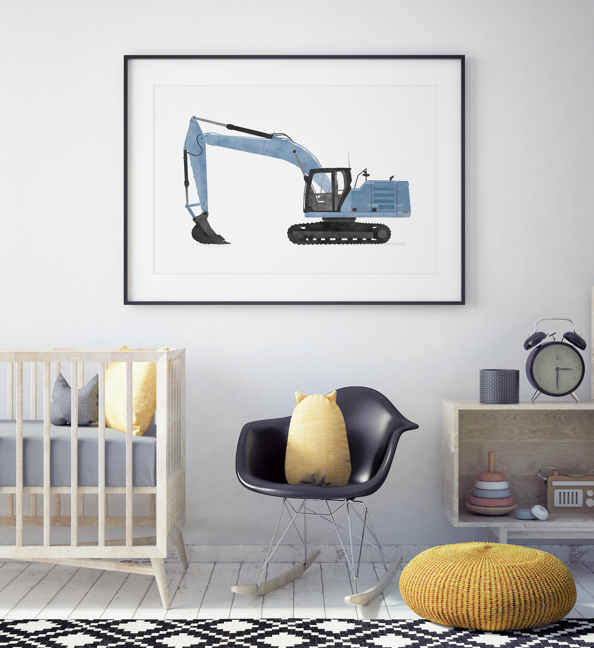 Excavator Horizontal Print - Blue