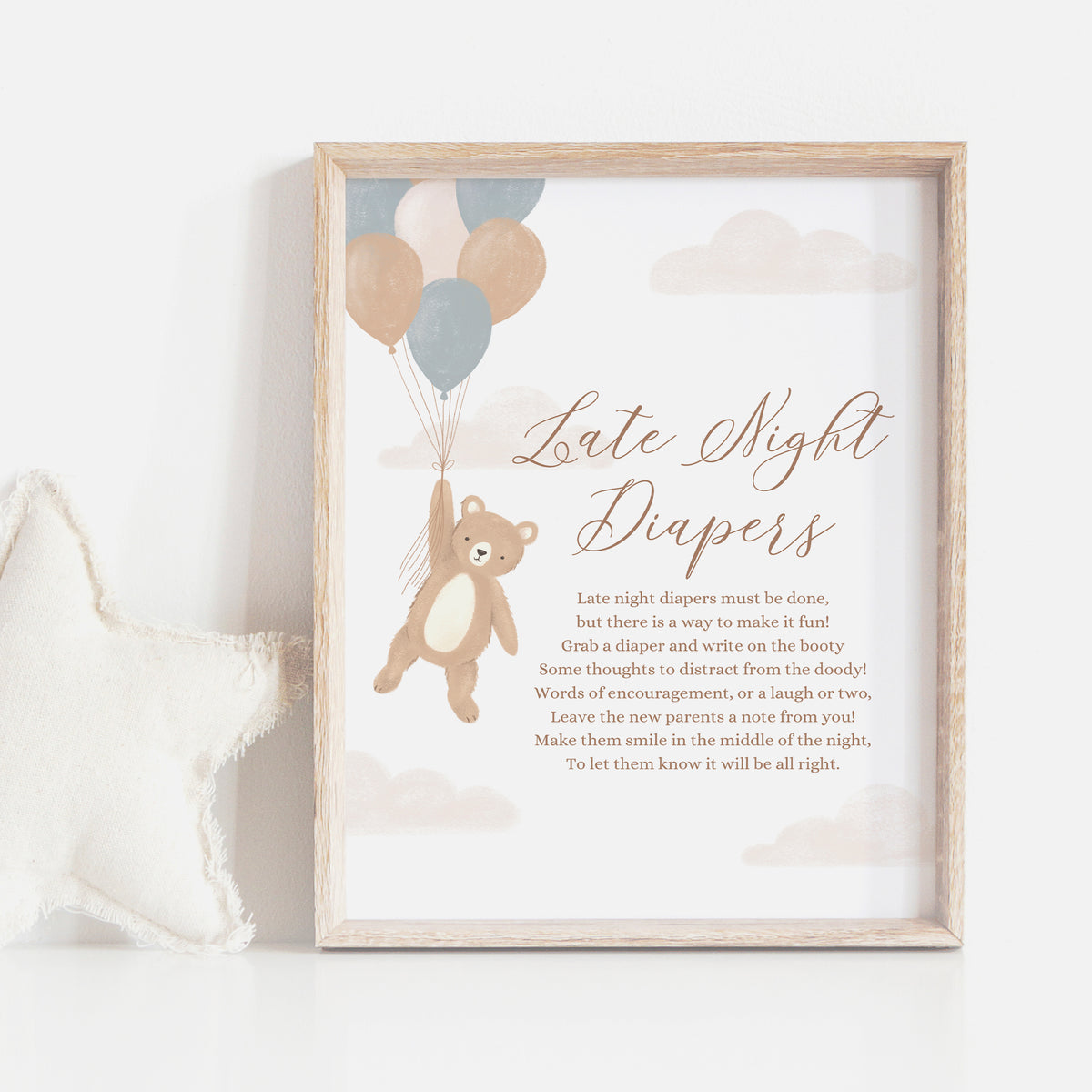Teddy Bear Baby Shower Late Night Diapers Sign