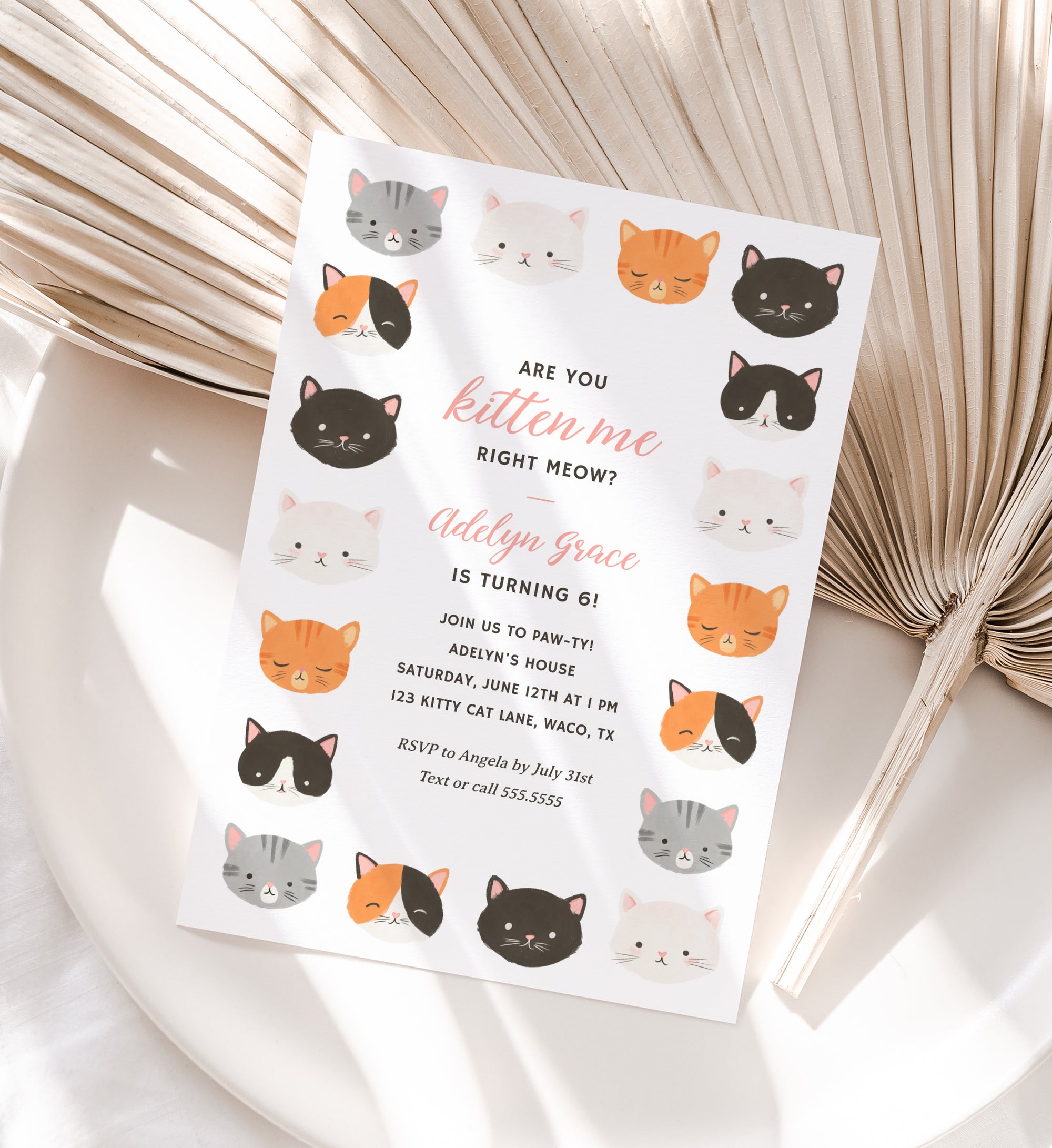 Editable Kitten Birthday Party Invitation Template