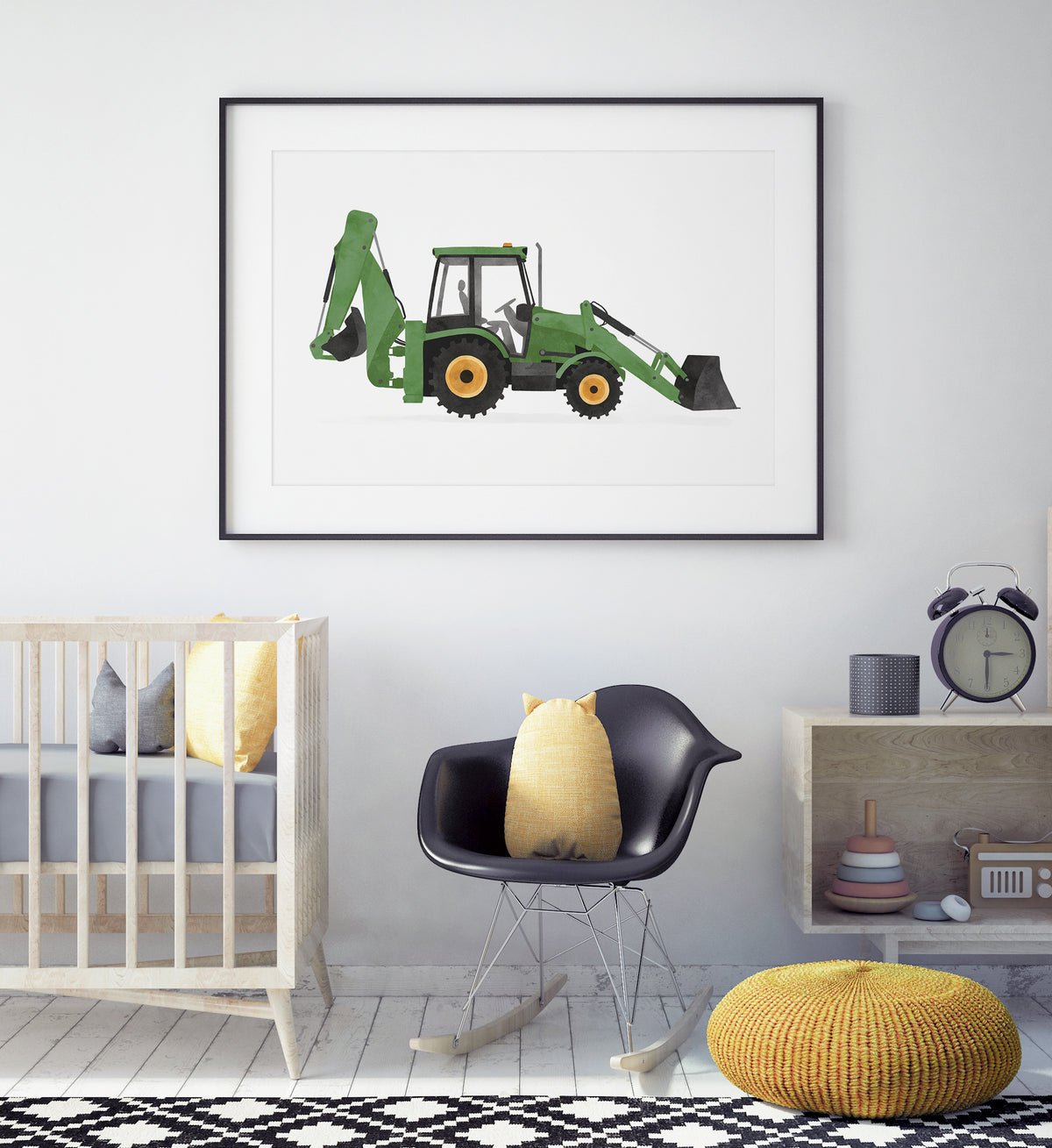 Backhoe Loader Horizontal Print - Green