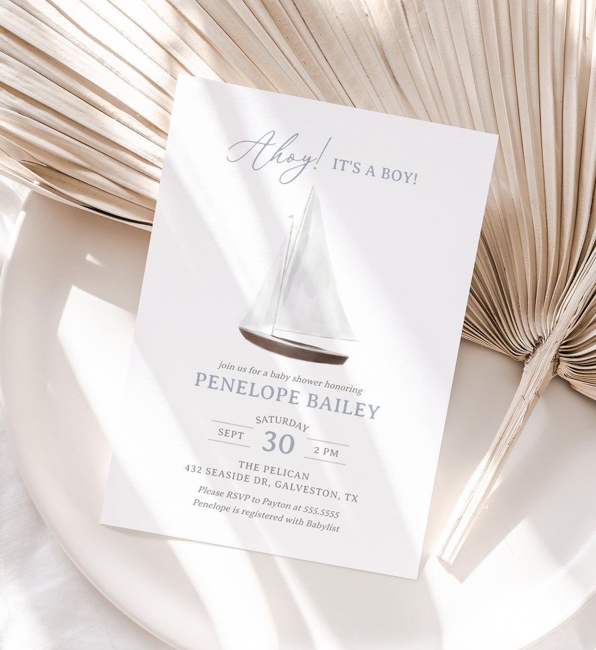 Editable Sailboat Nautical Baby Shower Invitation Template