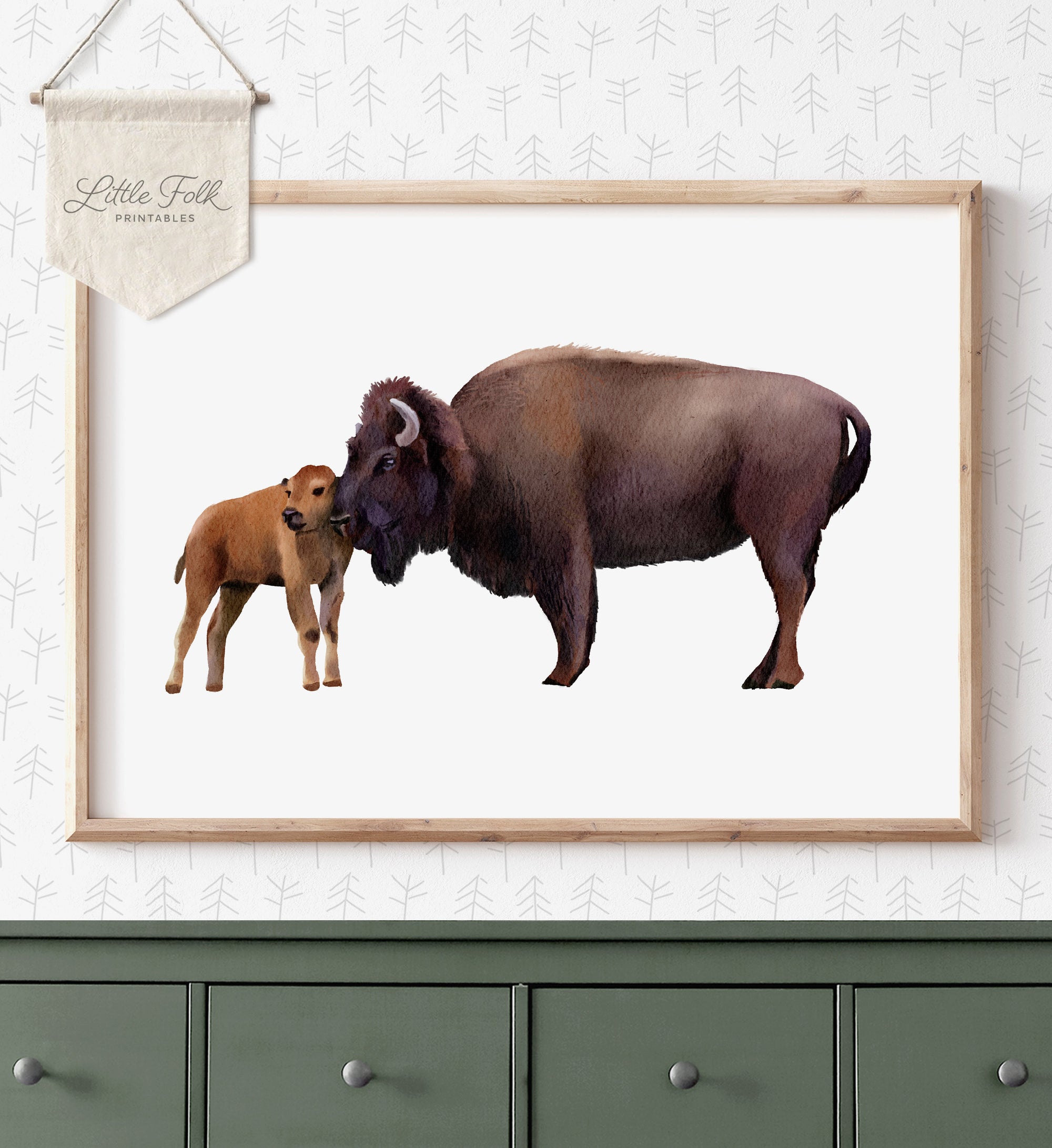 Baby and Mama Bison Print
