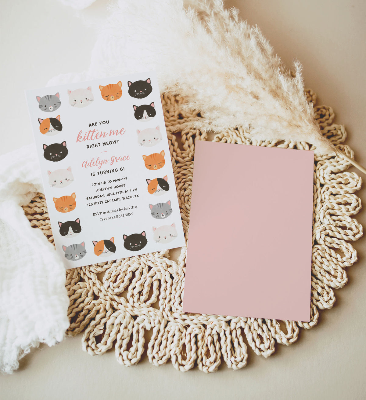 Editable Kitten Birthday Party Invitation Template