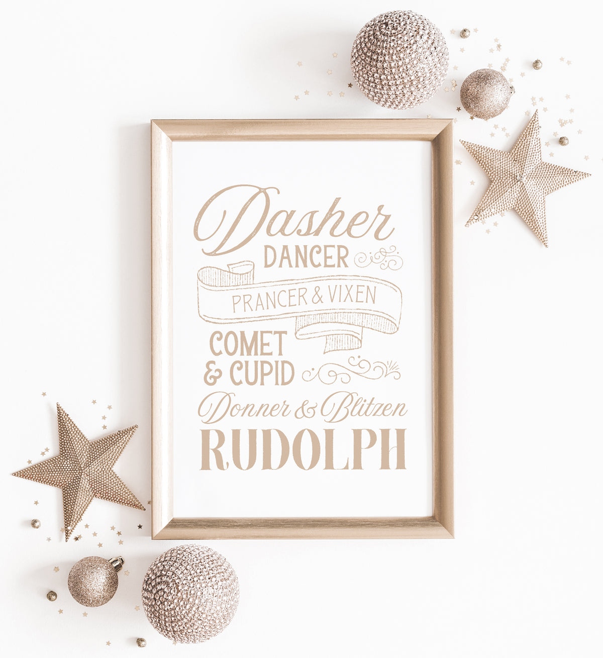 Gold Reindeer Names Print