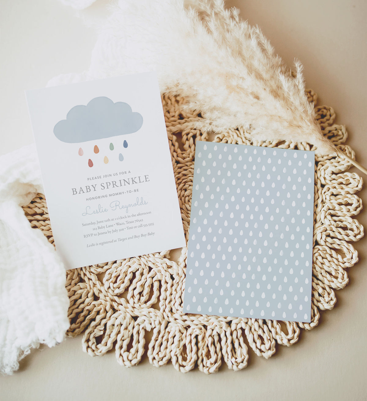 Editable Watercolor Cloud Baby Sprinkle Invitation Template