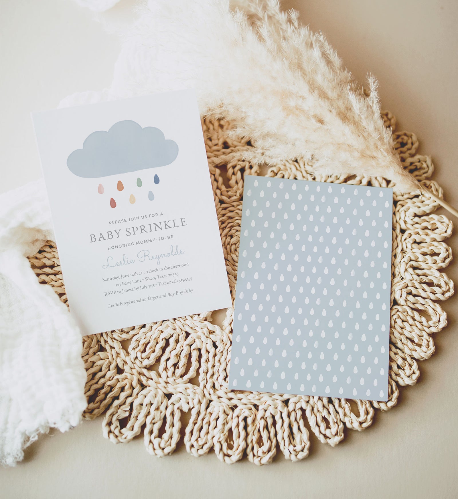 Editable Watercolor Cloud Baby Sprinkle Invitation Template