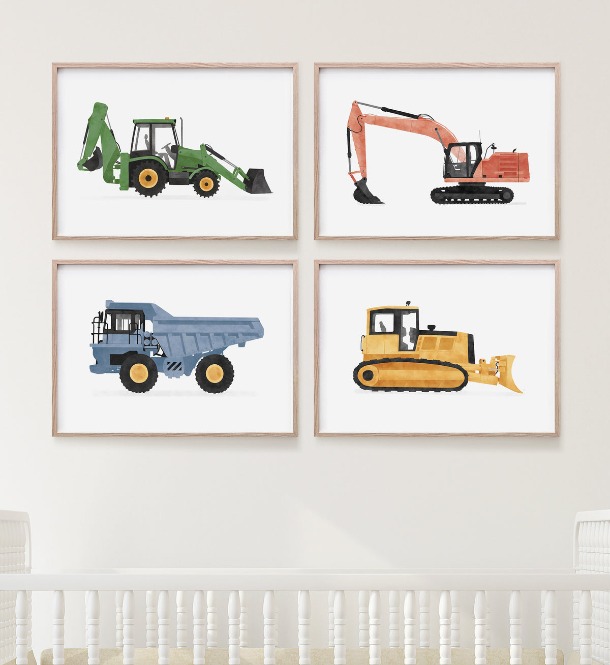 Construction Vehicles Set of 4 Horizontal Prints - Colorful
