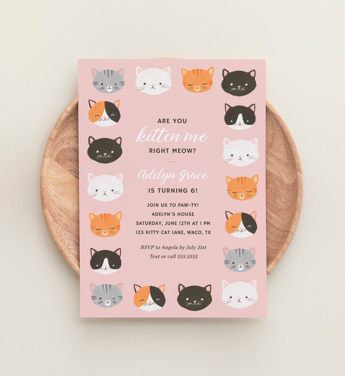 Editable Kitten Birthday Party Invitation Template No. 2