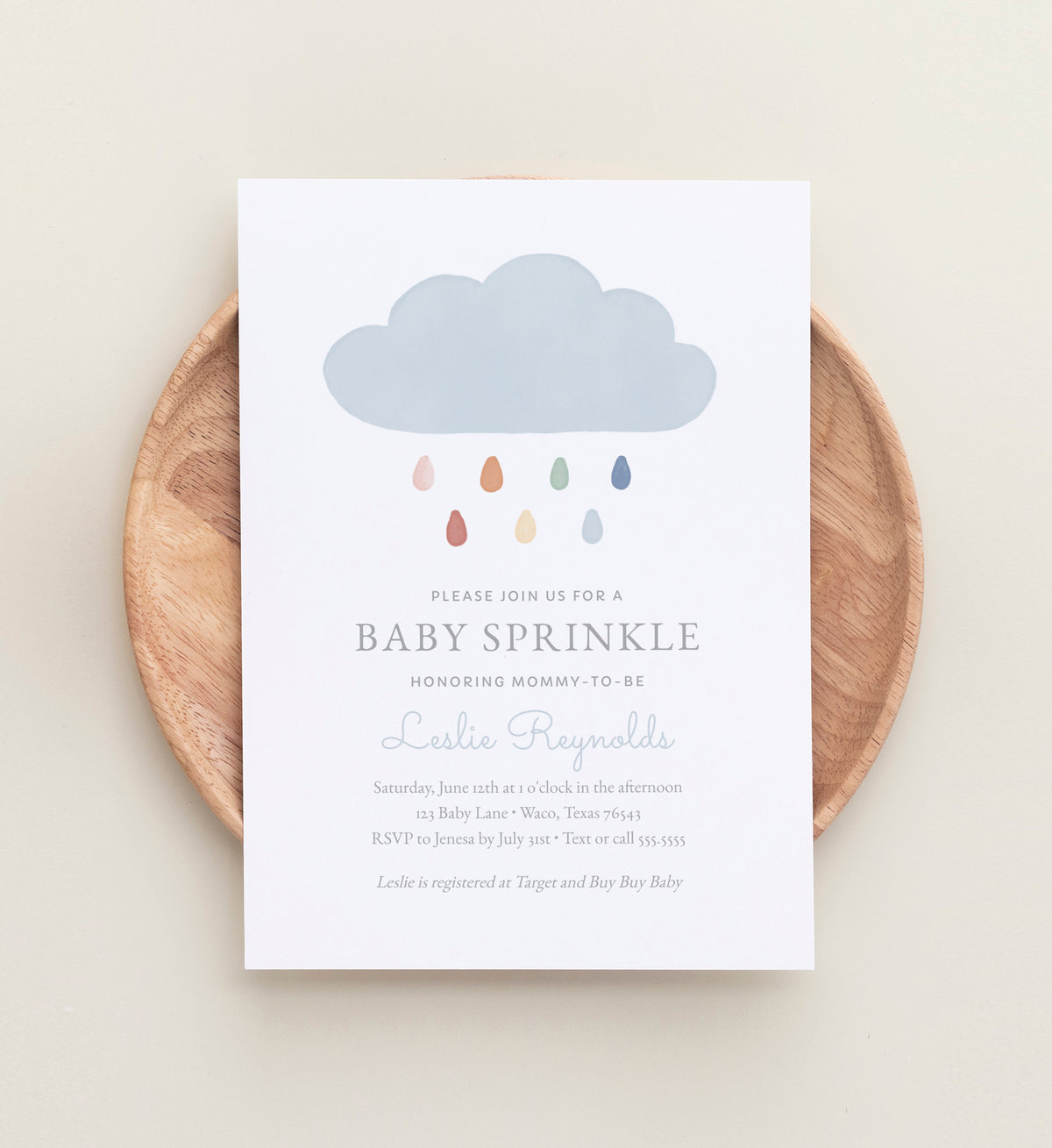 Editable Watercolor Cloud Baby Sprinkle Invitation Template