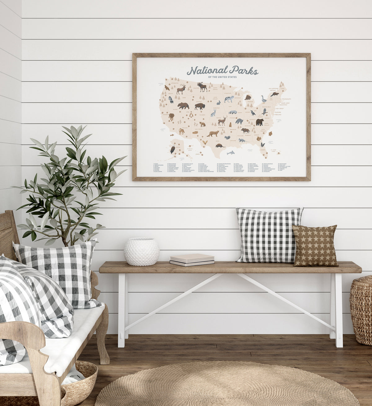 National Parks Map Print - Beige