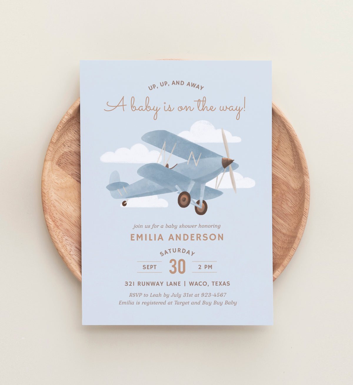 Editable Airplane Baby Shower Invitation Template