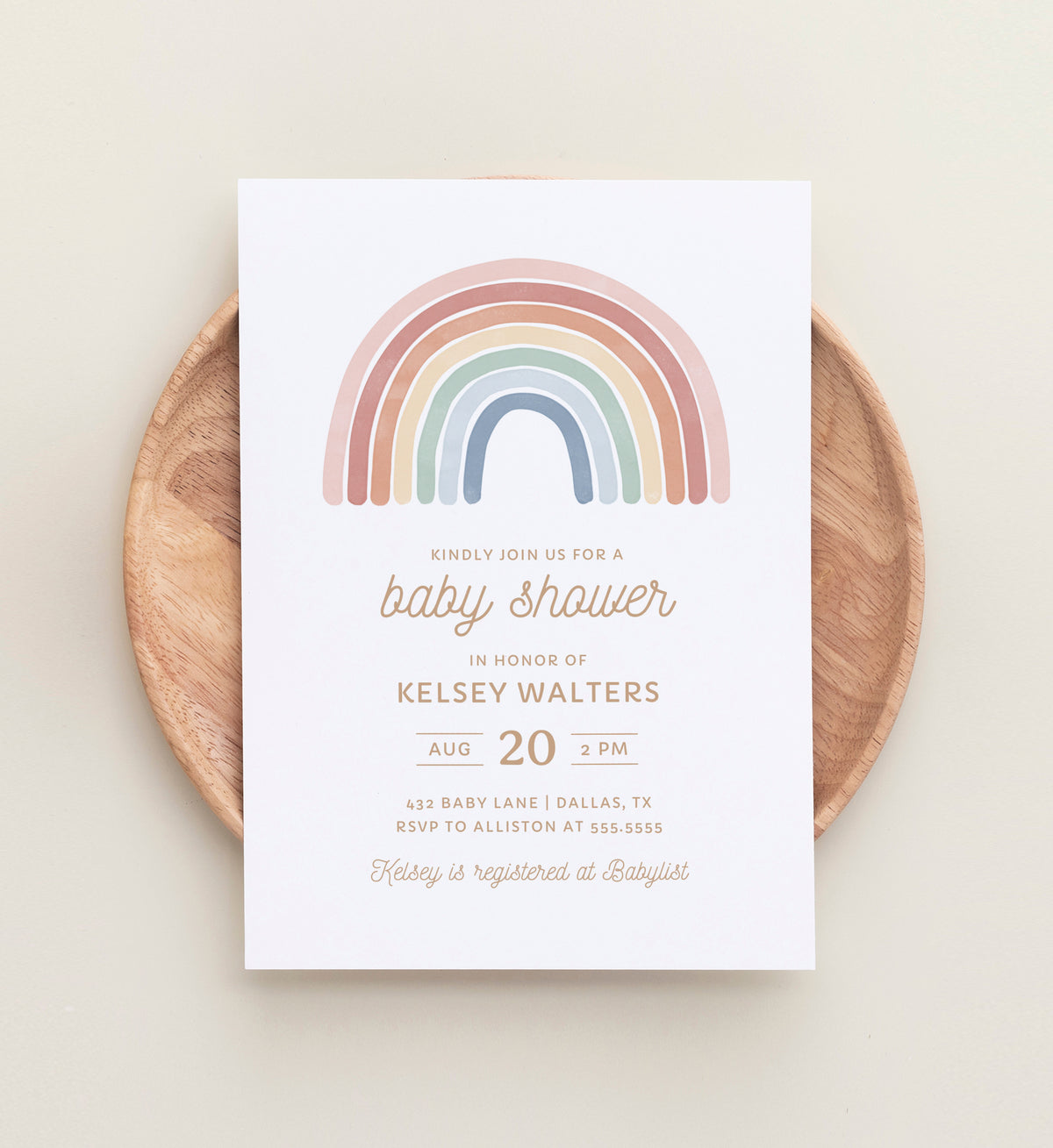 Editable Colorful Rainbow Baby Shower Invitation Template