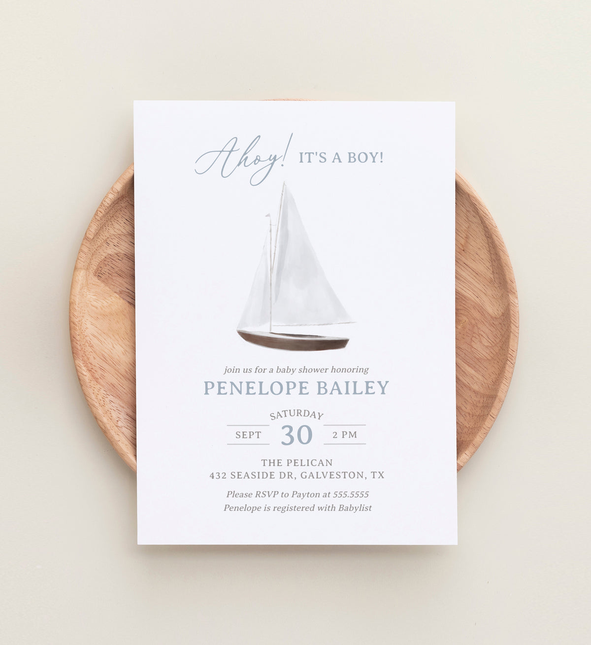 Editable Sailboat Nautical Baby Shower Invitation Template
