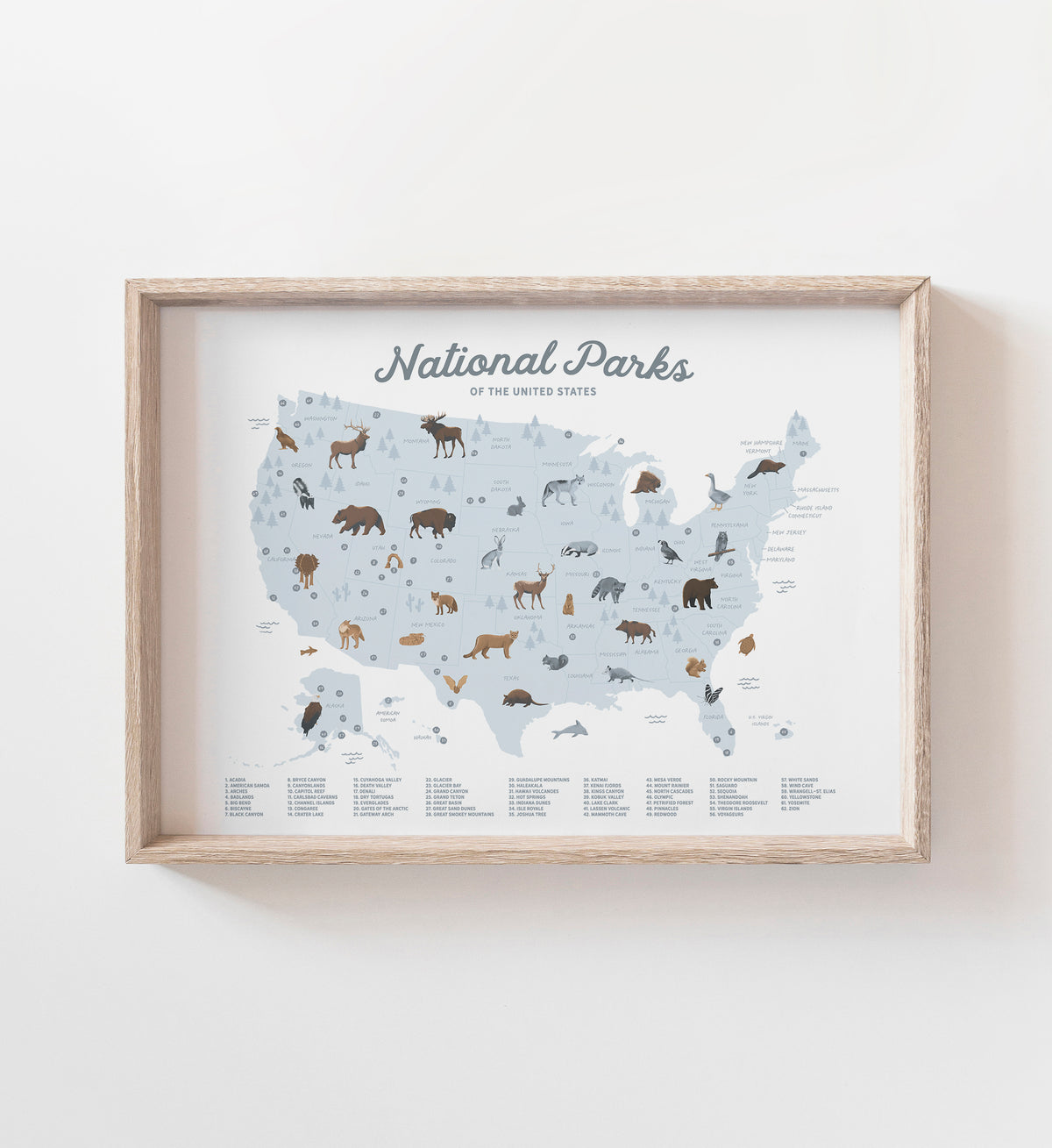 National Parks Map Print - Blue