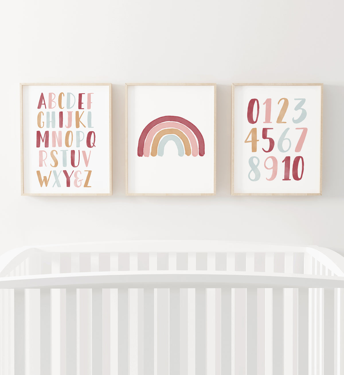 Rainbow, Alphabet &amp; Numbers Set of 3 Prints - Hot Pink