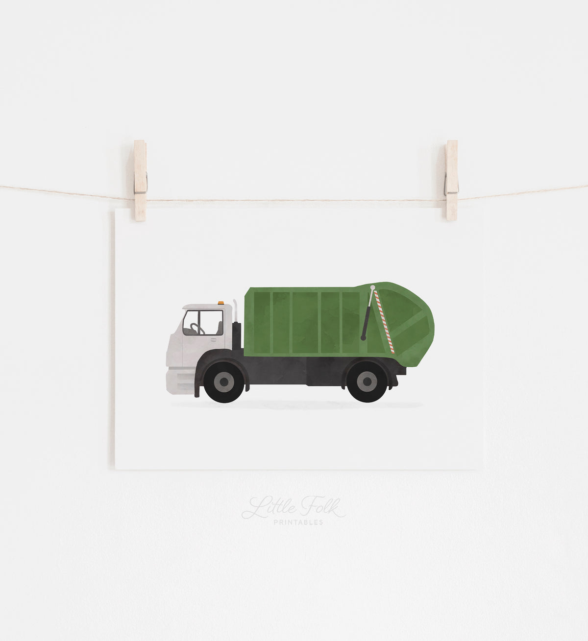 Garbage Truck Horizontal Print - Green
