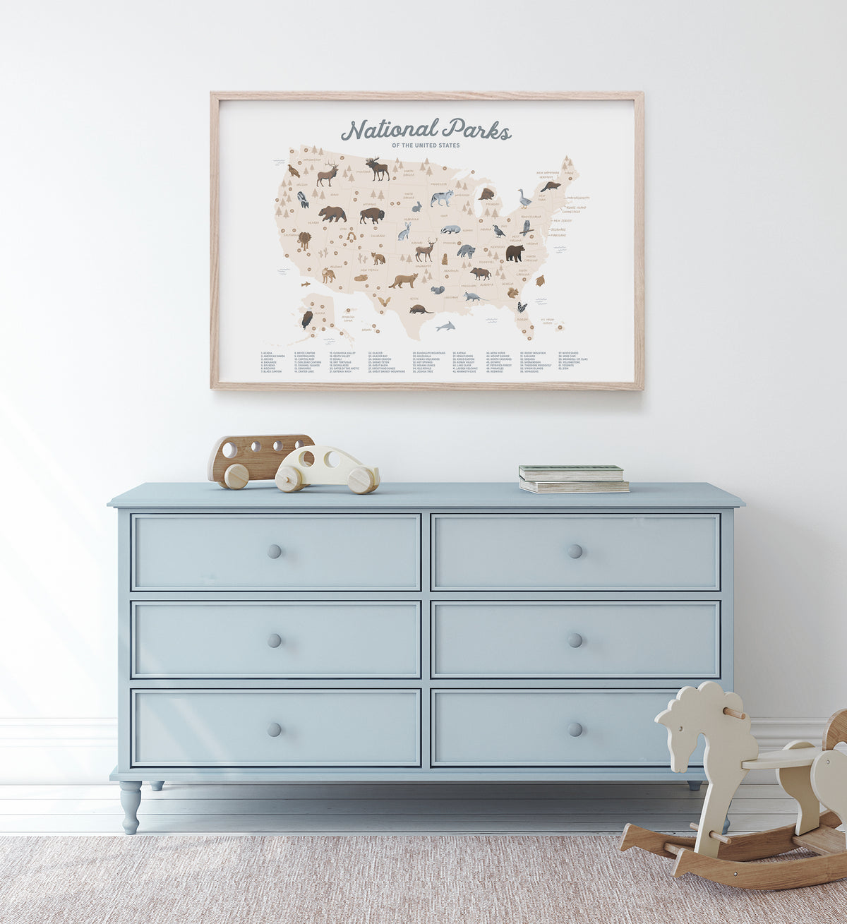 National Parks Map Print - Beige