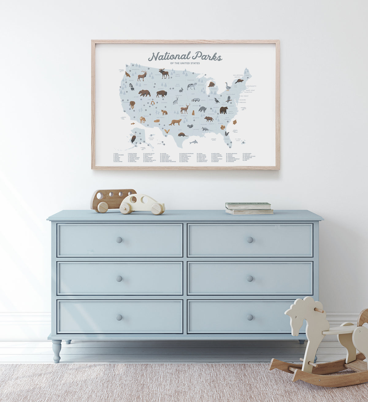 National Parks Map Print - Blue